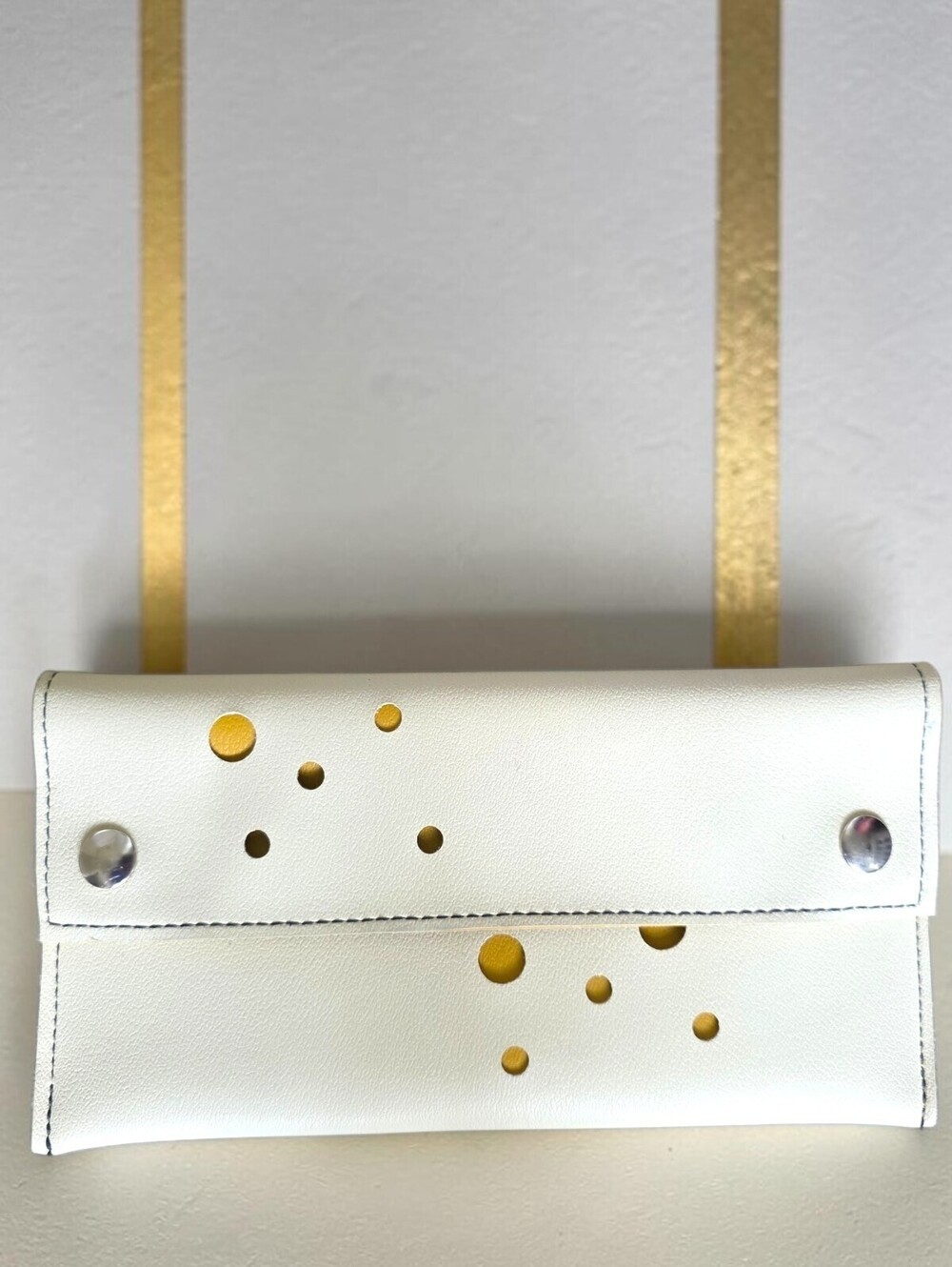 Holly Aiken Foldover Clutch Wallet Vegan Leather Cream Yellow Geometric Made USA